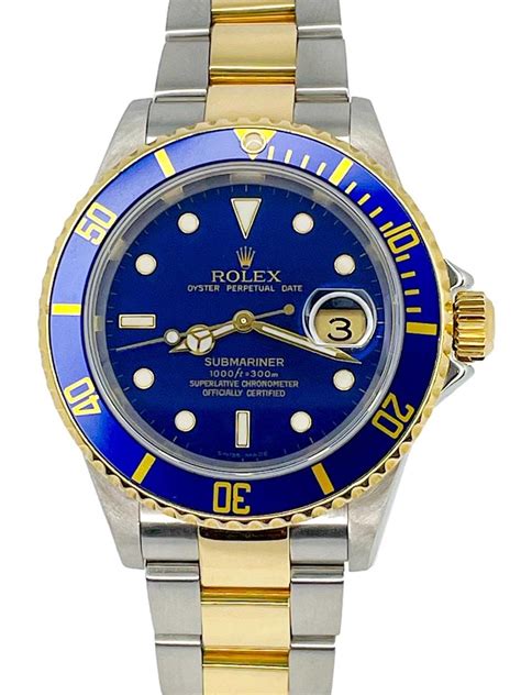 rolex blue submariner steel 18k yellow gold watch 16613|rolex 16613 submariner price.